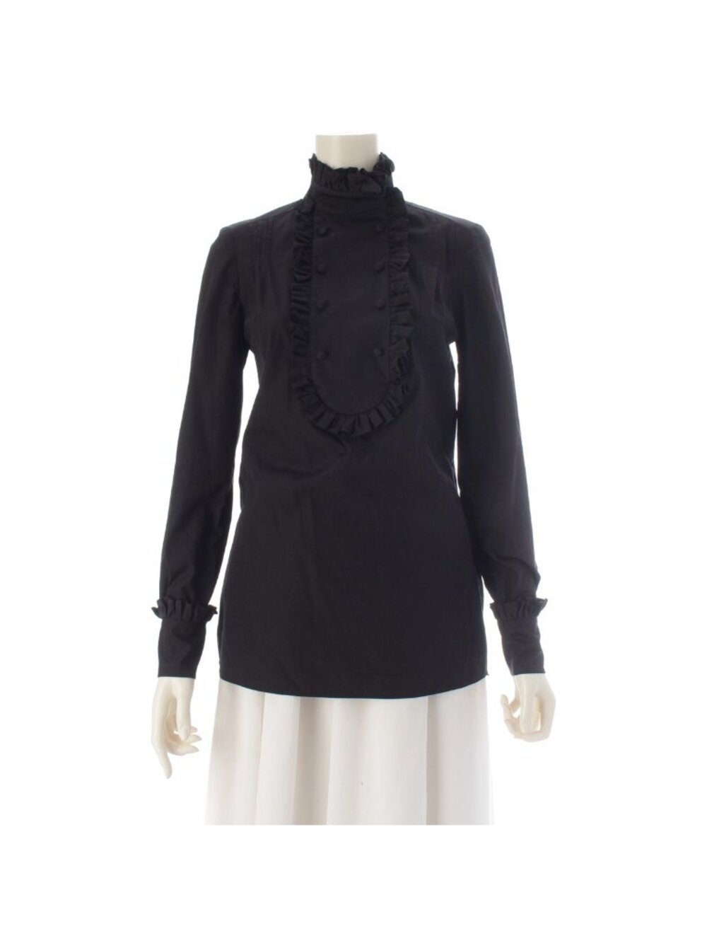 Prada Cotton Ruffle Shirt Blouse Top Black 36